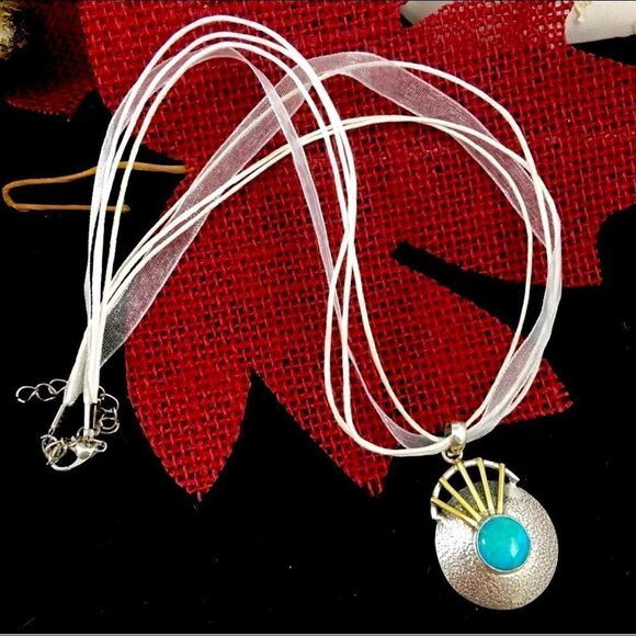 Evil Eye Blue Arizona Mohave Turquoise Two-Toned Pendant Necklace - Picture 1 of 8
